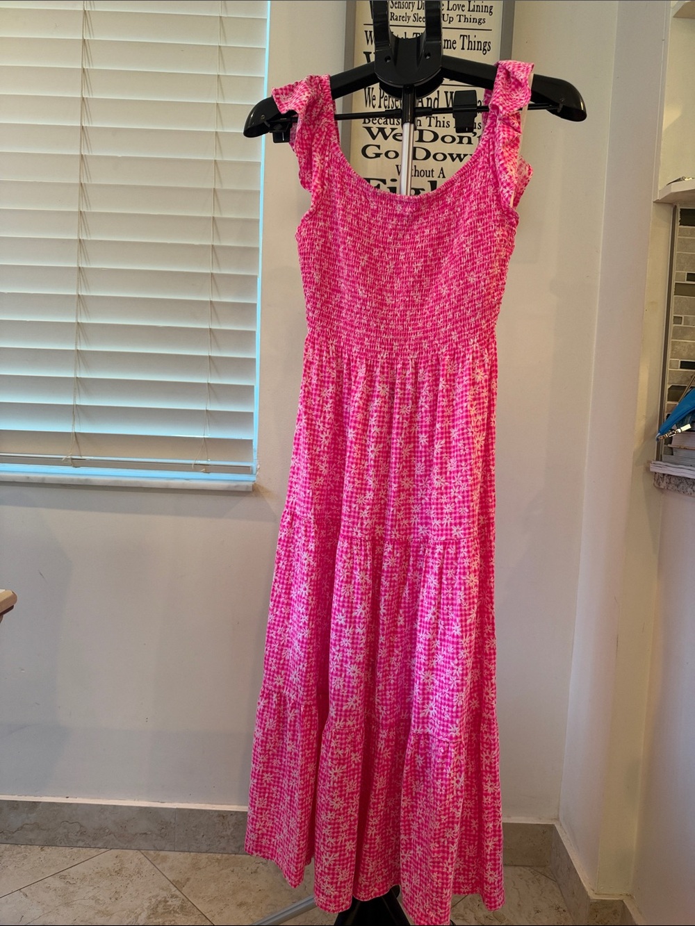Lilly Pulitzer Bright Hot Pink Smocked Maxi Dress with Ruffle Straps